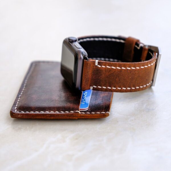 Hand Stitched Leather Apple Watch Band Brown