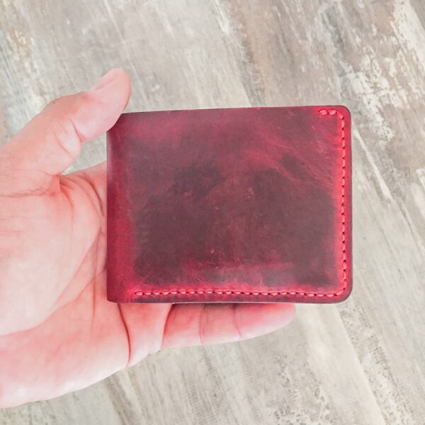 Hand Stitched Minimalist Red Leather Wallet