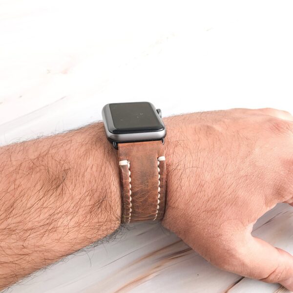 Handmade & Hand Stitched Leather Apple Watch Strap Brown