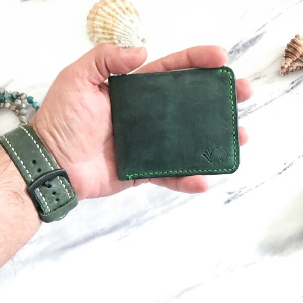 Handmade Minimalist Dark Green Leather Wallet