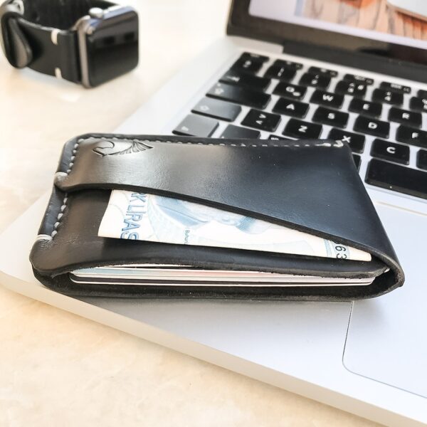 Minimal Black Leather Pocket Credit Card Holder