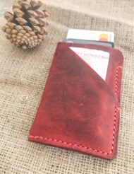 Minimal Red Leather Pocket Credit Card Holder