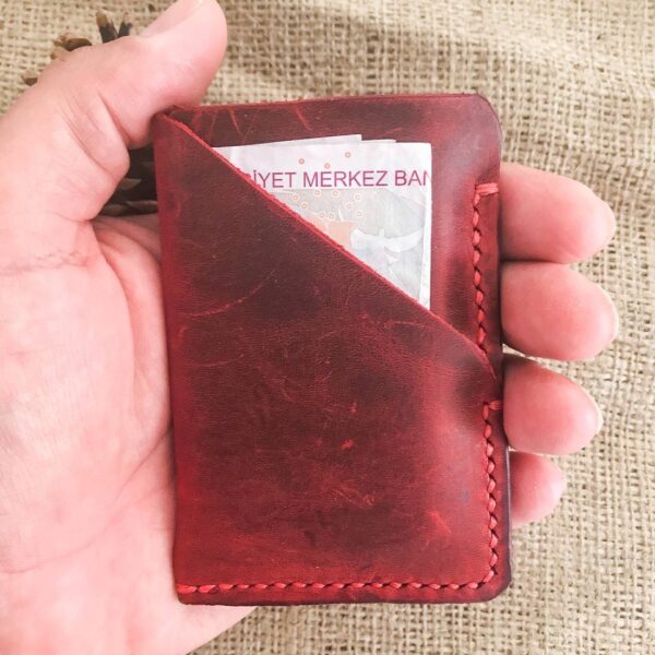 Minimal Red Leather Pocket Credit Card Holder