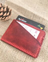 Minimal Red Leather Pocket Credit Card Holders